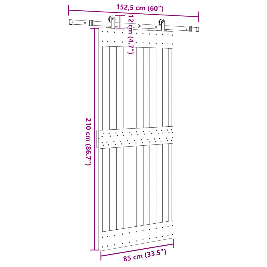 Schuifdeur NARVIK Naturel en Zwart 85 x 210 cm (152,5 cm)