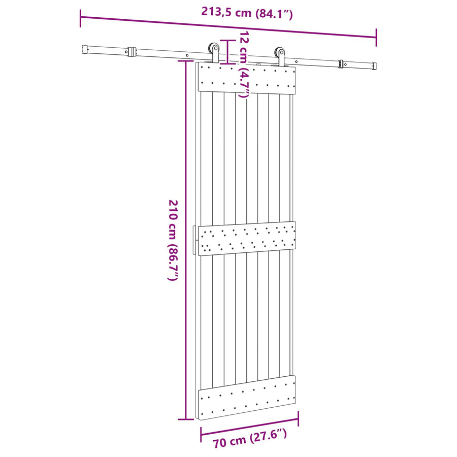 Schuifdeur NARVIK Naturel en Zwart 70 x 210 cm (213,5 cm)