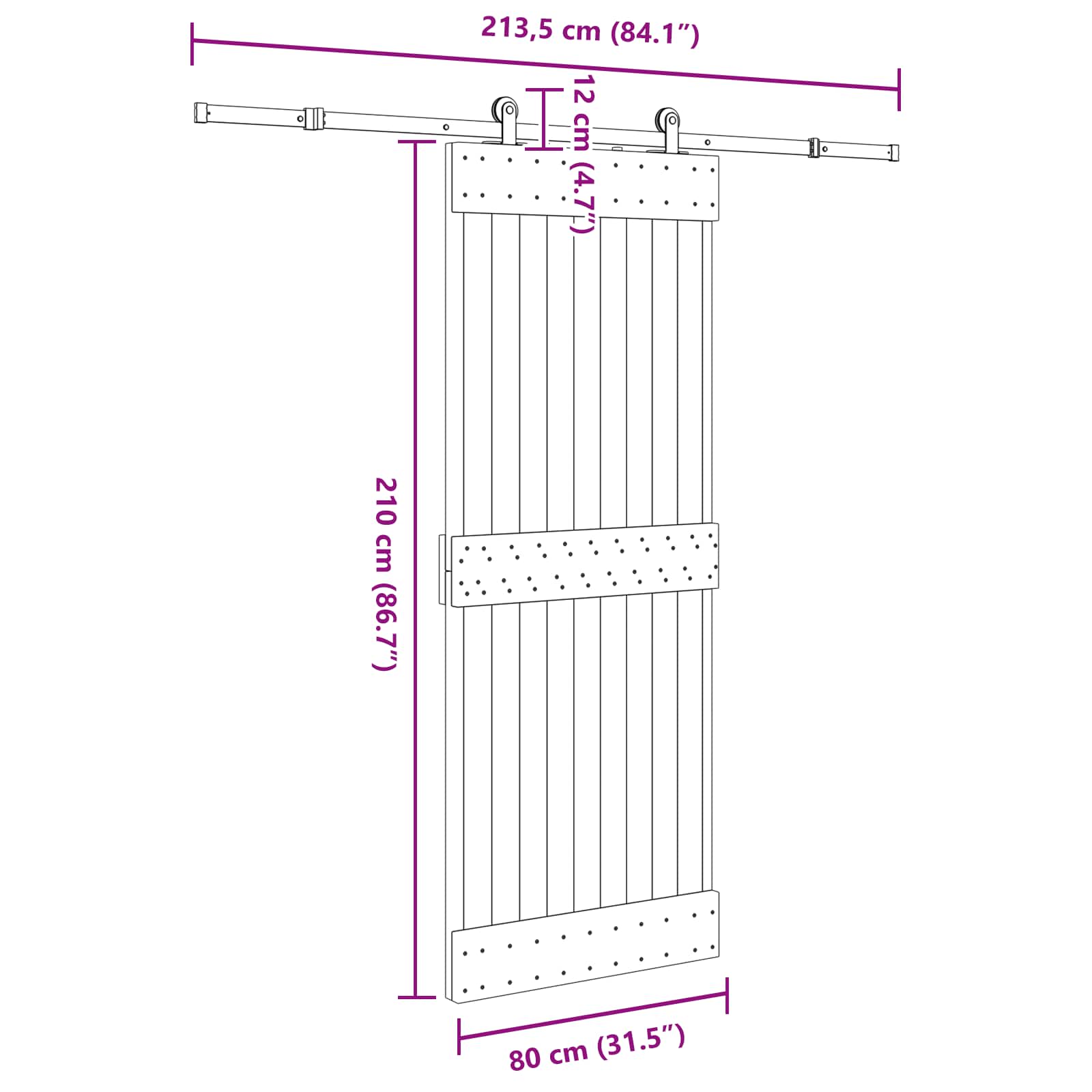 Schuifdeur NARVIK 80 x 210 cm (213,5 cm) Naturel en Zwart