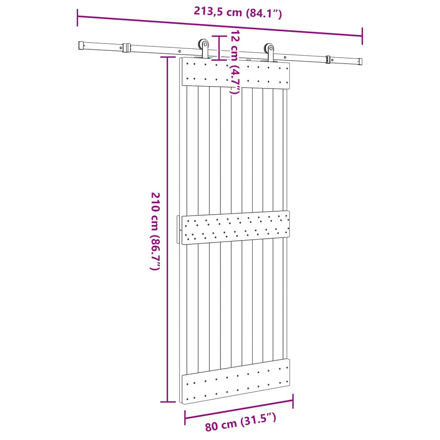 Schuifdeur NARVIK 80 x 210 cm (213,5 cm) Naturel en Zwart