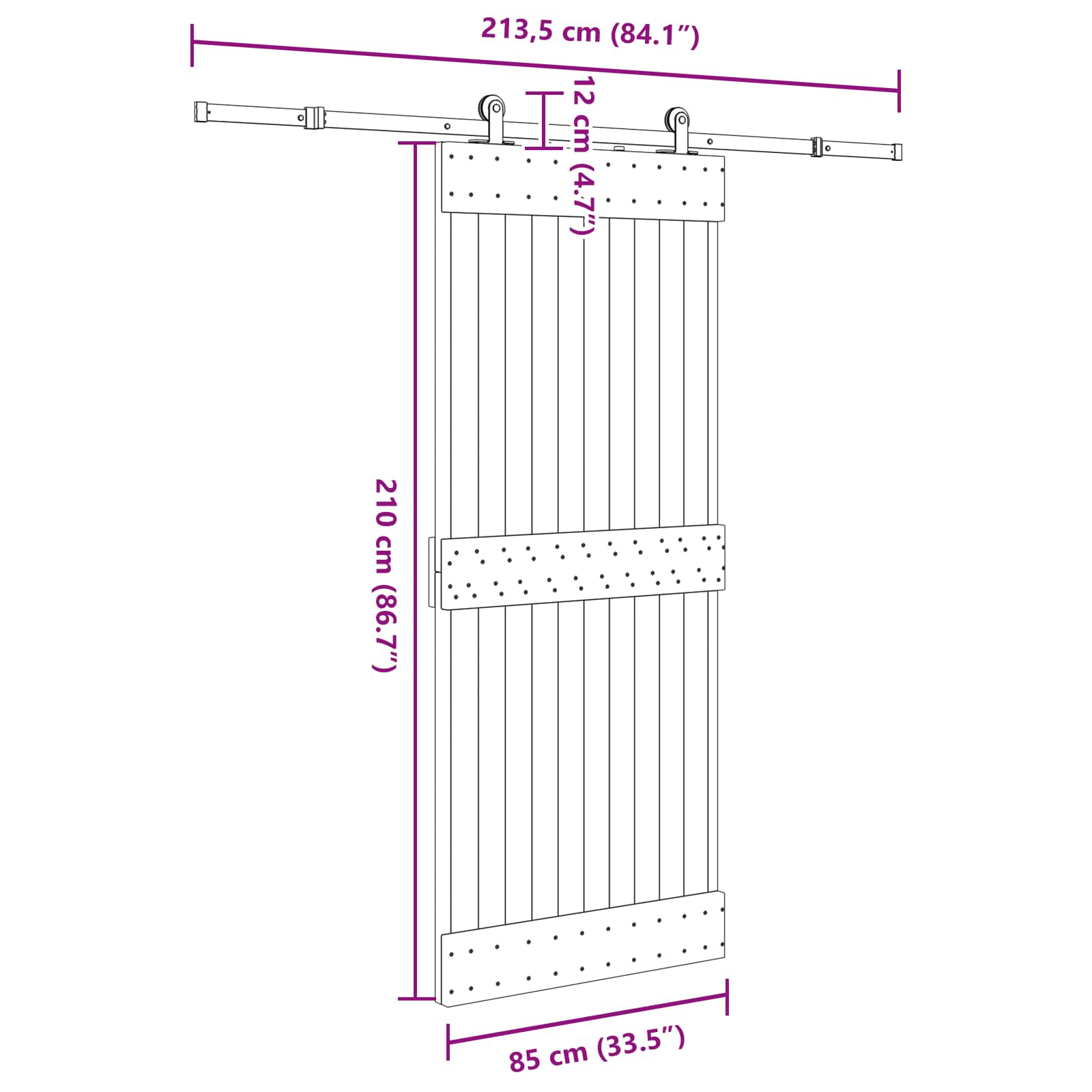 Schuifdeur NARVIK 85 x 210 cm (213,5 cm) Naturel en Zwart