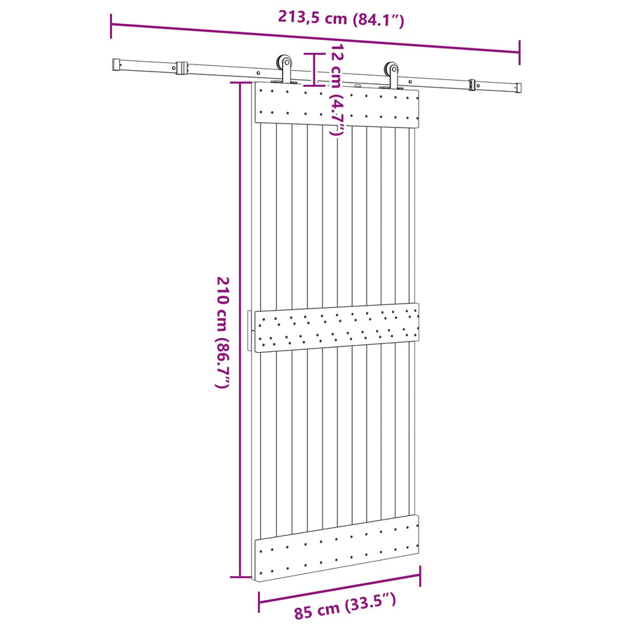Schuifdeur NARVIK 85 x 210 cm (213,5 cm) Naturel en Zwart