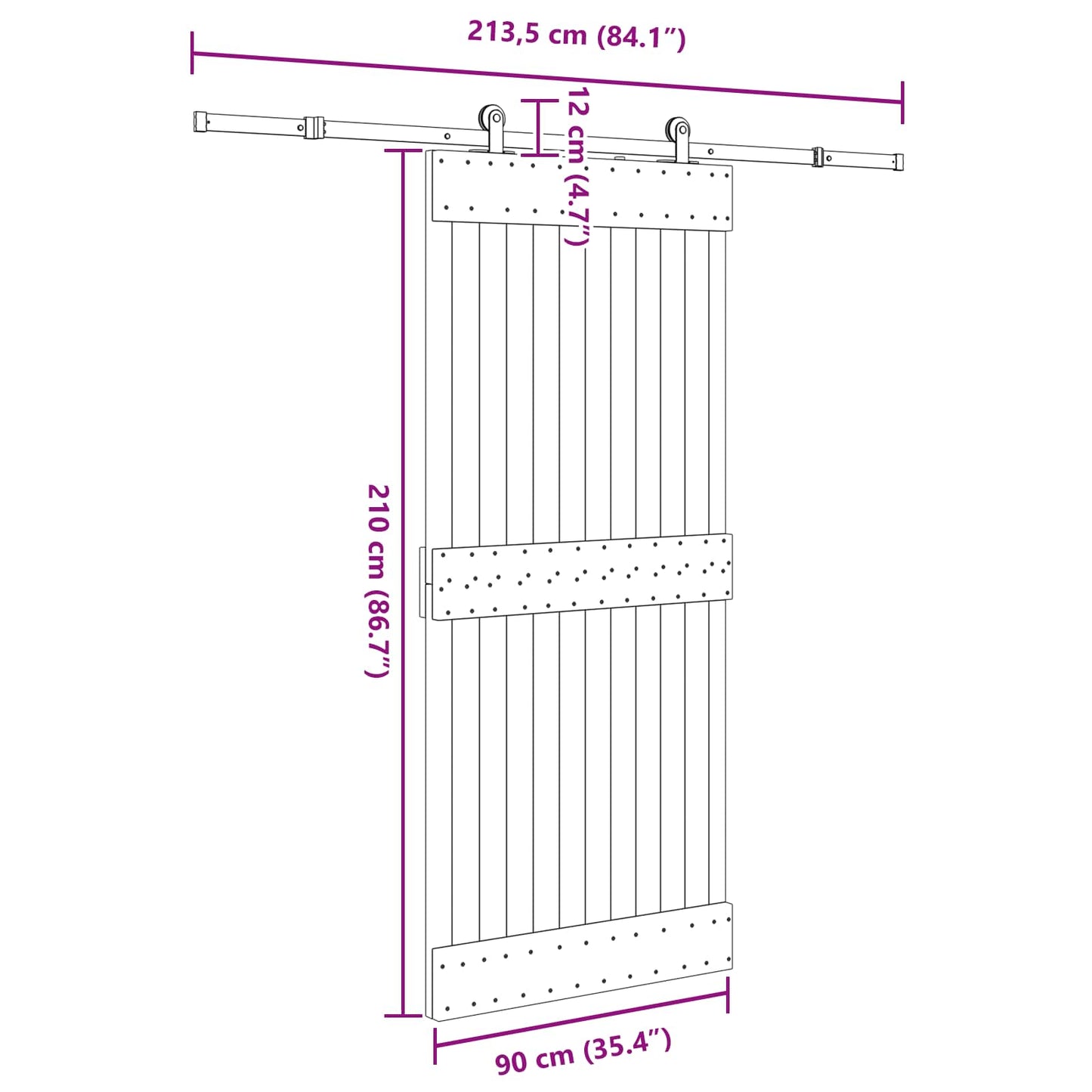 Schuifdeur NARVIK Naturel en Zwart 90 x 210 cm (213,5 cm)