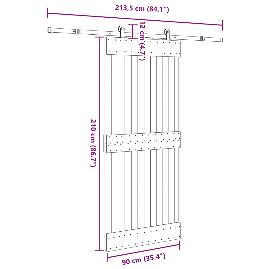 Schuifdeur NARVIK Naturel en Zwart 90 x 210 cm (213,5 cm)