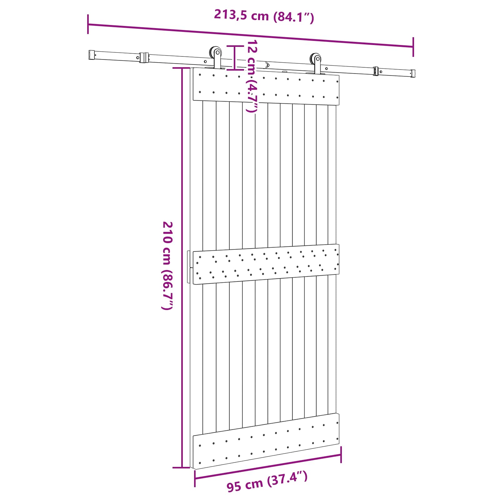 Schuifdeur NARVIK Naturel en Zwart 95 x 210 cm (213,5 cm)