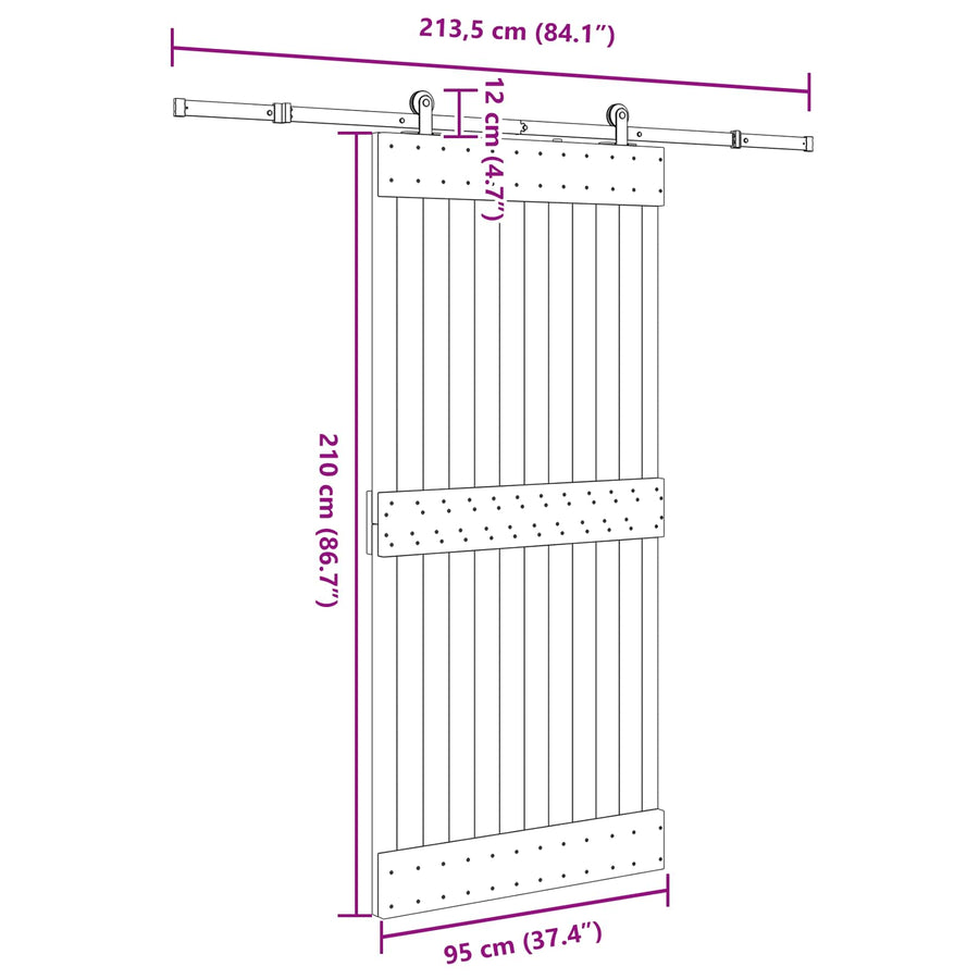 Schuifdeur NARVIK Naturel en Zwart 95 x 210 cm (213,5 cm)