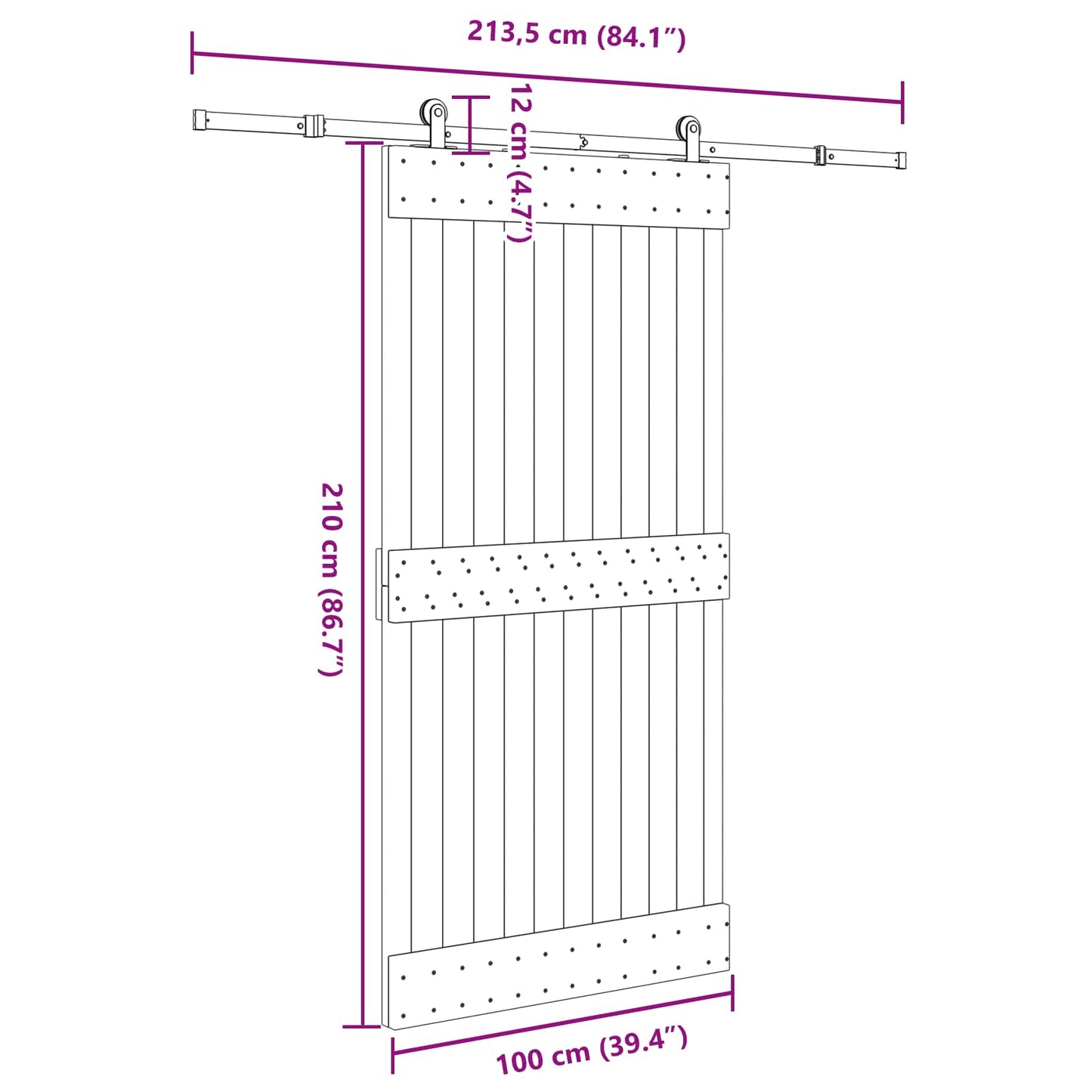 Schuifdeur NARVIK Naturel en Zwart 100 x 210 cm (213,5 cm)
