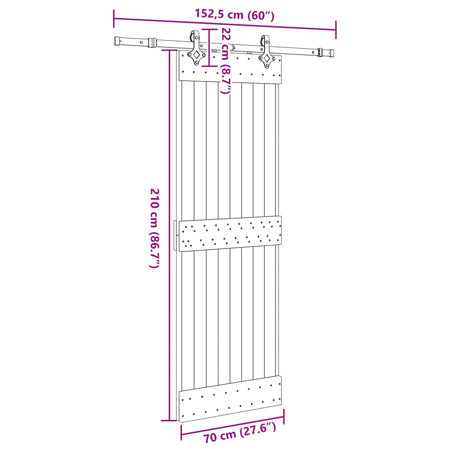Schuifdeur NARVIK Naturel en Zwart 70 x 210 cm (152,5 cm)
