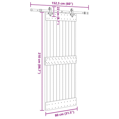 Schuifdeur NARVIK Naturel en Zwart 80 x 210 cm (152,5 cm)