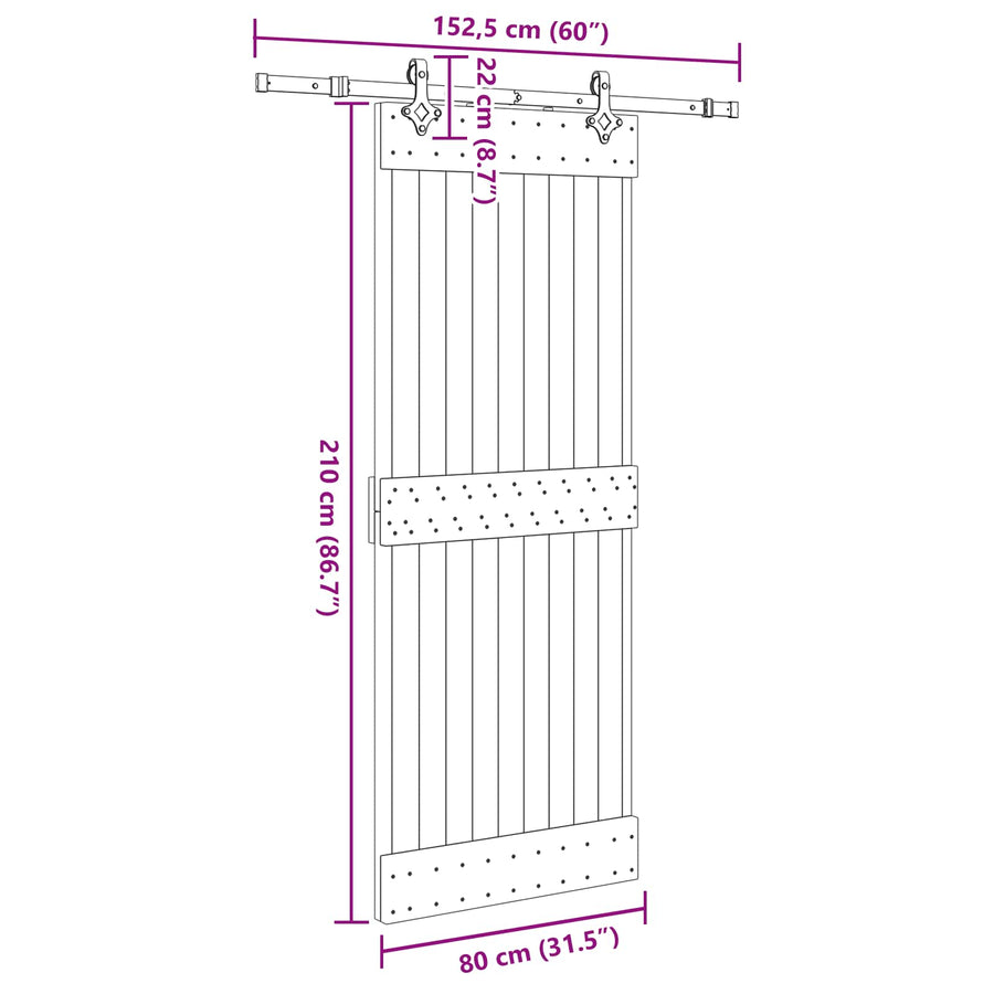 Schuifdeur NARVIK Naturel en Zwart 80 x 210 cm (152,5 cm)