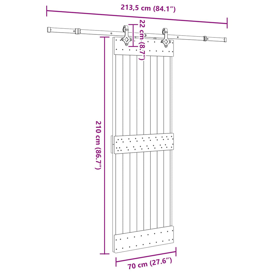 Schuifdeur NARVIK Naturel en Zwart 70 x 210 cm (213,5 cm)