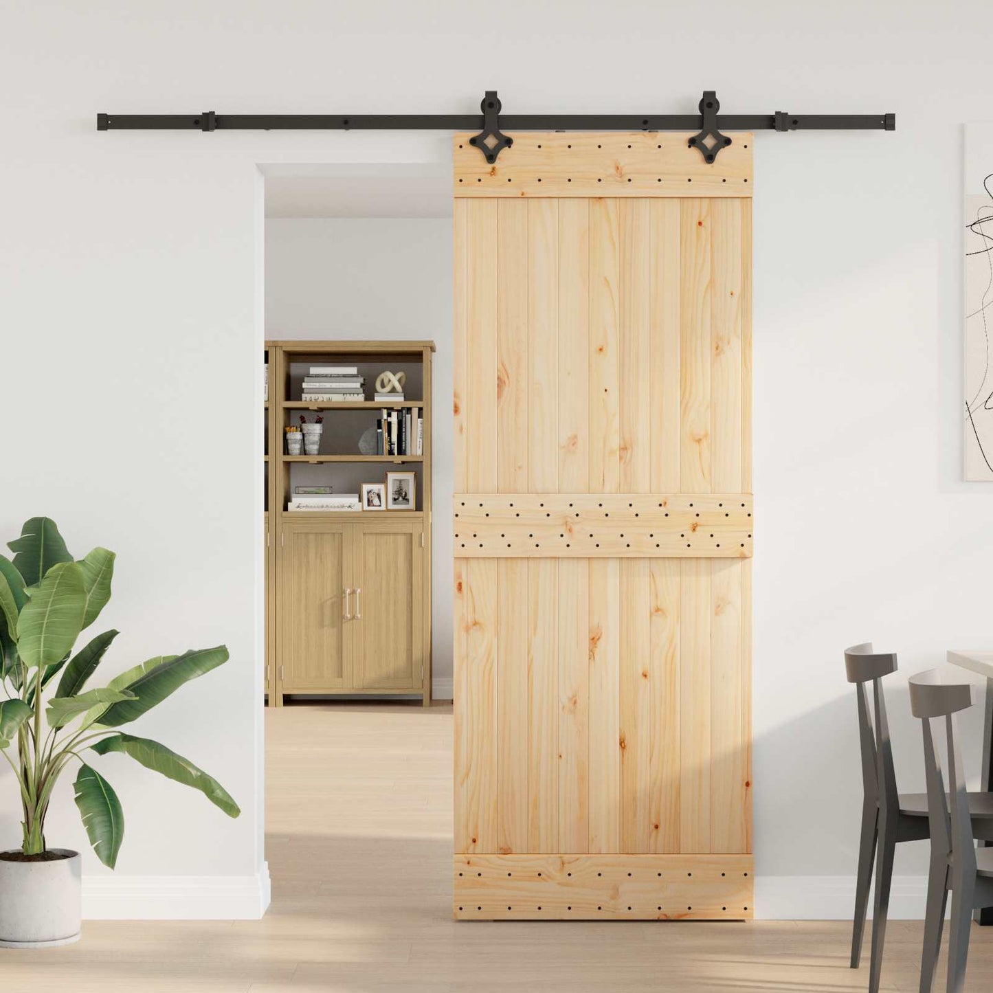 Schuifdeur NARVIK Naturel en Zwart 80 x 210 cm (213,5 cm)