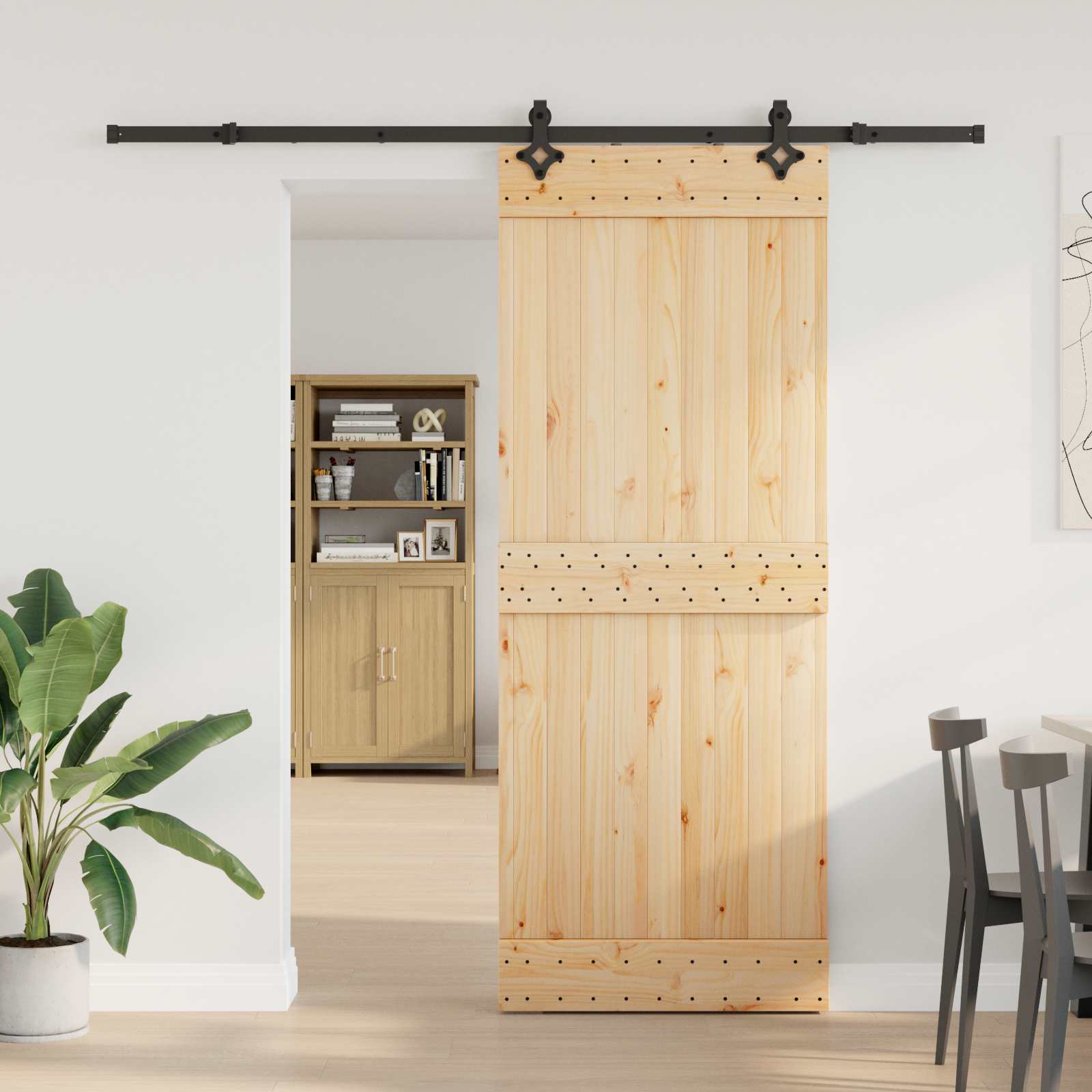 Schuifdeur NARVIK Naturel en Zwart 80 x 210 cm (213,5 cm)