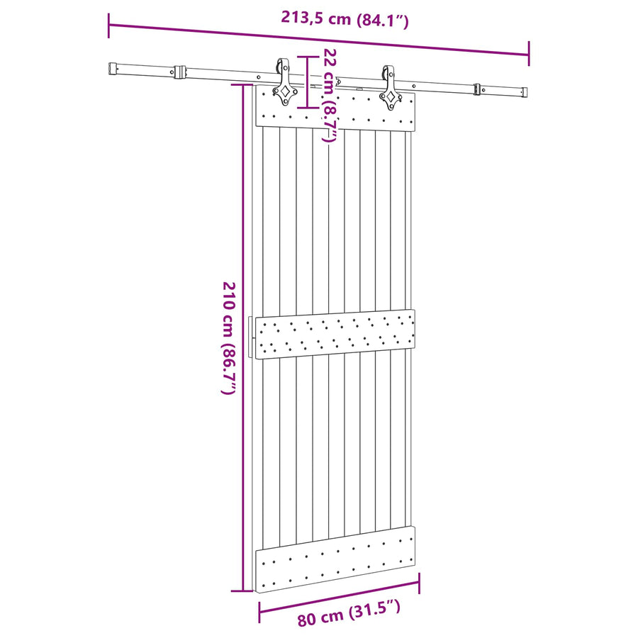 Schuifdeur NARVIK Naturel en Zwart 80 x 210 cm (213,5 cm)