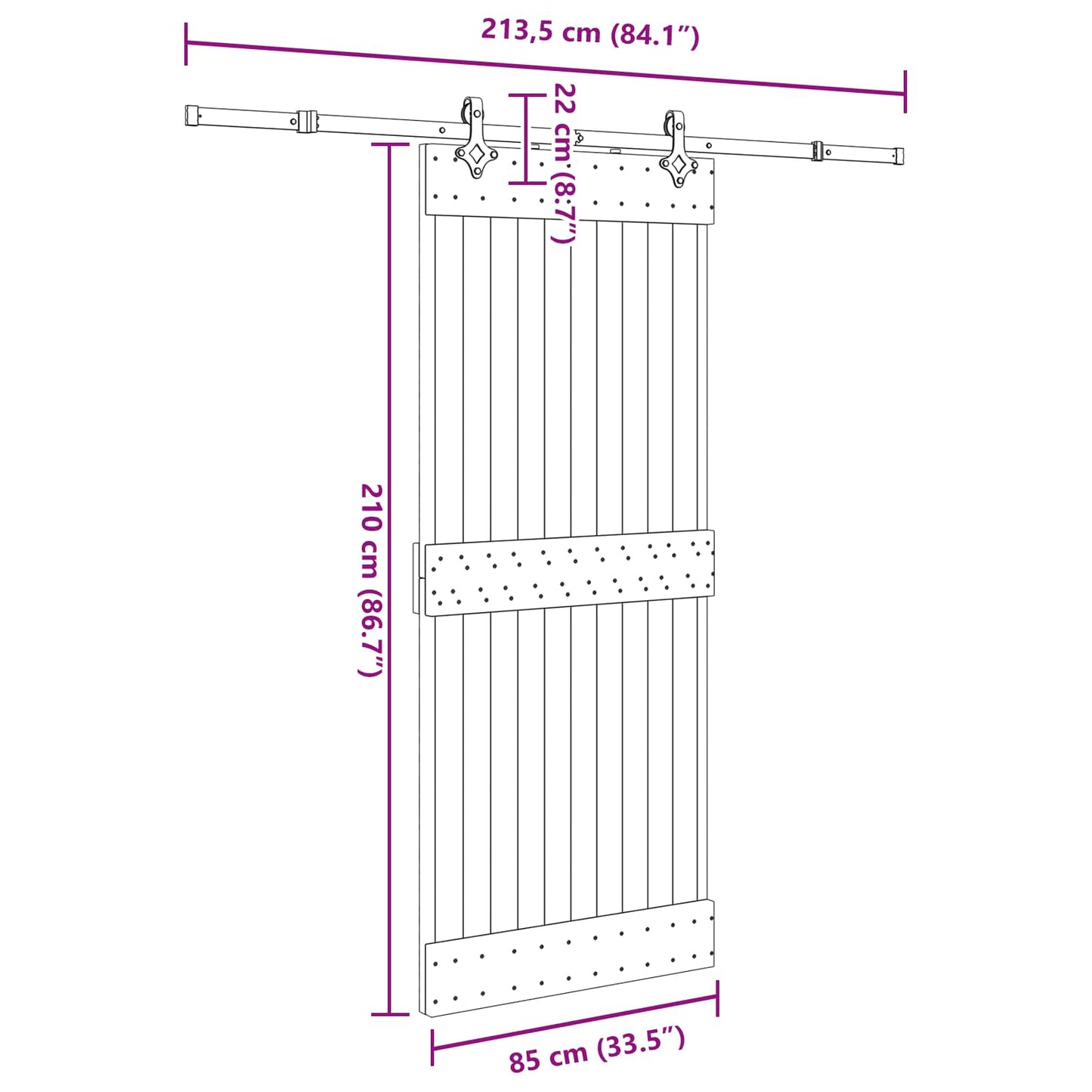 Schuifdeur NARVIK Naturel en Zwart 85 x 210 cm (213,5 cm)