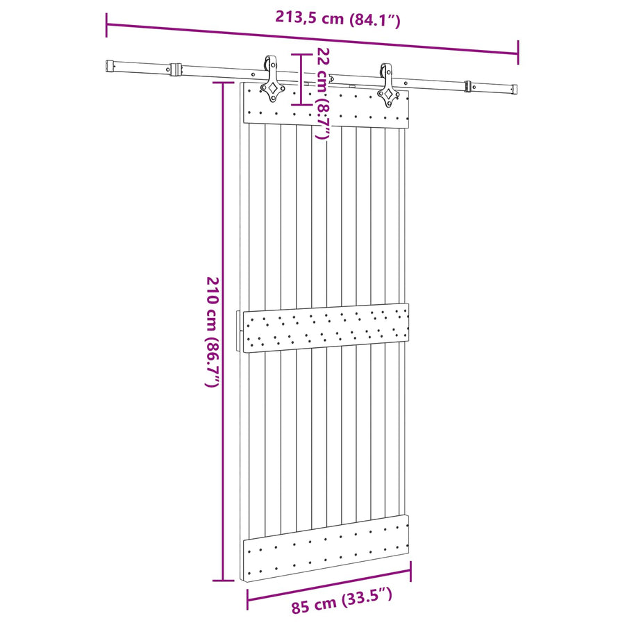Schuifdeur NARVIK Naturel en Zwart 85 x 210 cm (213,5 cm)