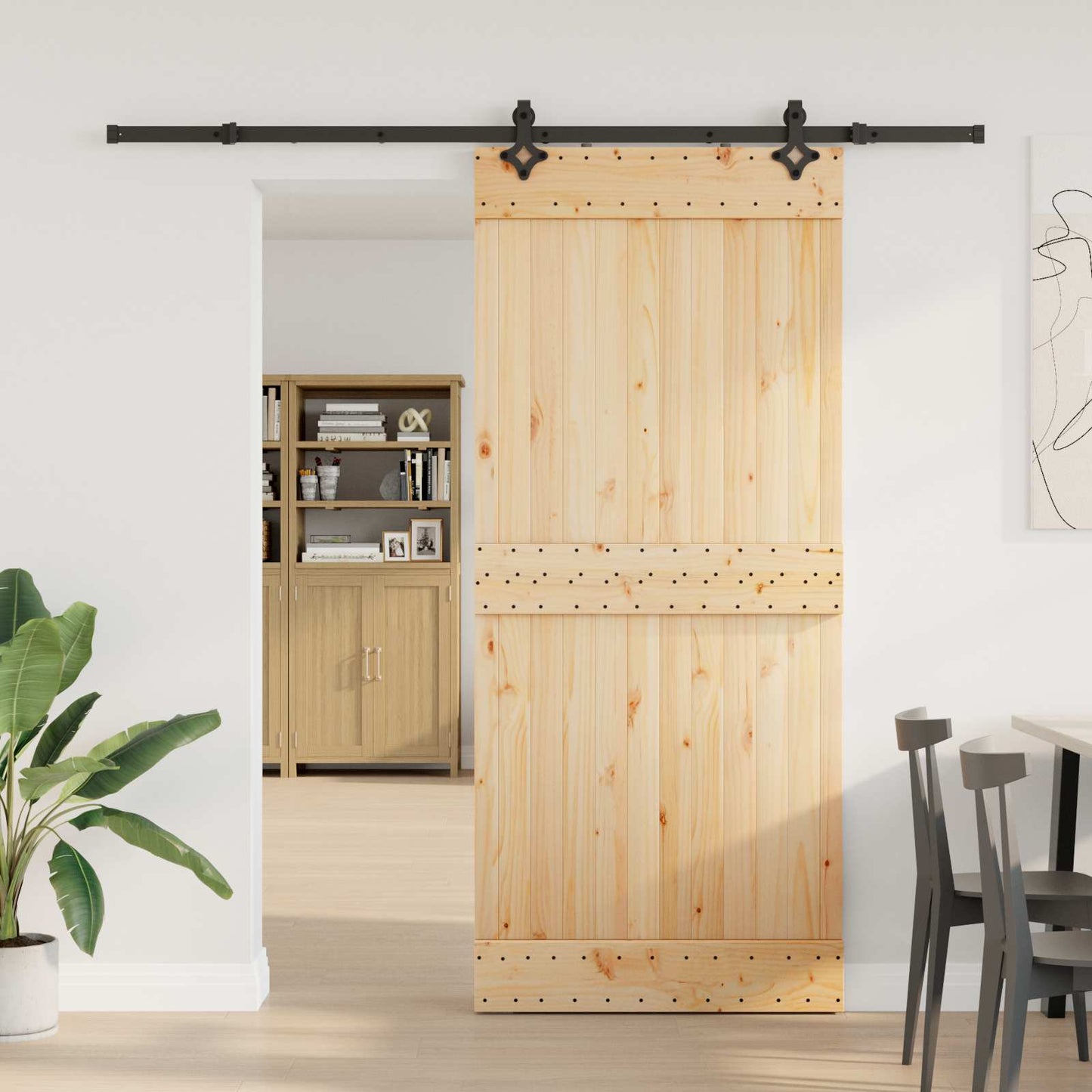 Schuifdeur NARVIK Naturel en Zwart 90 x 210 cm (213,5 cm)