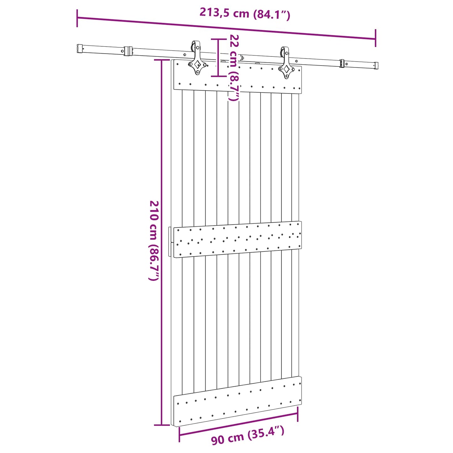 Schuifdeur NARVIK Naturel en Zwart 90 x 210 cm (213,5 cm)