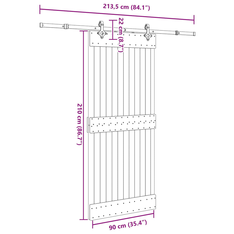 Schuifdeur NARVIK Naturel en Zwart 90 x 210 cm (213,5 cm)