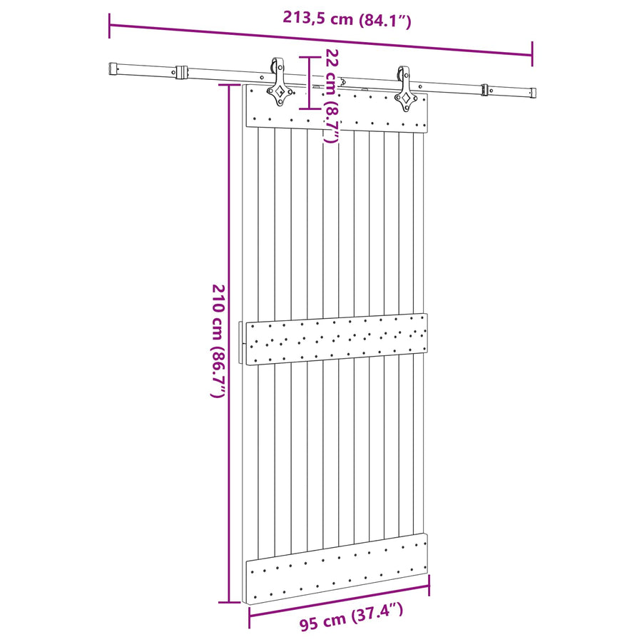 Schuifdeur NARVIK Naturel en Zwart 95 x 210 cm (213,5 cm)