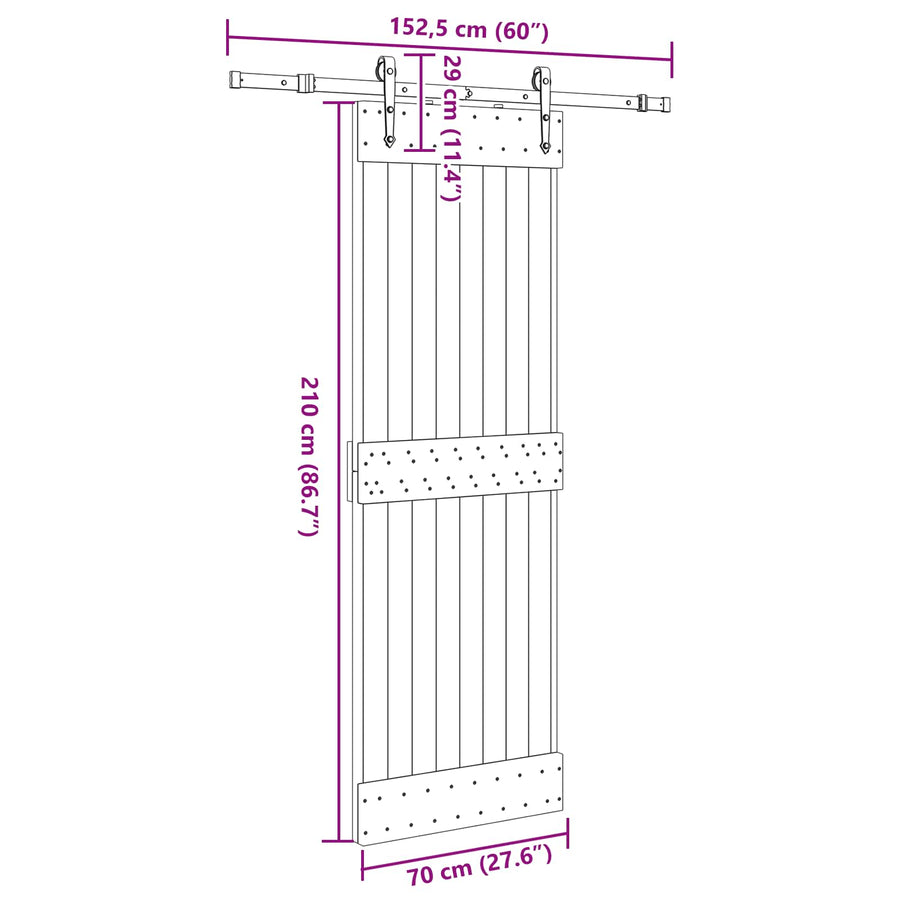 Schuifdeur NARVIK Naturel en Zwart 70 x 210 cm (152,5 cm)