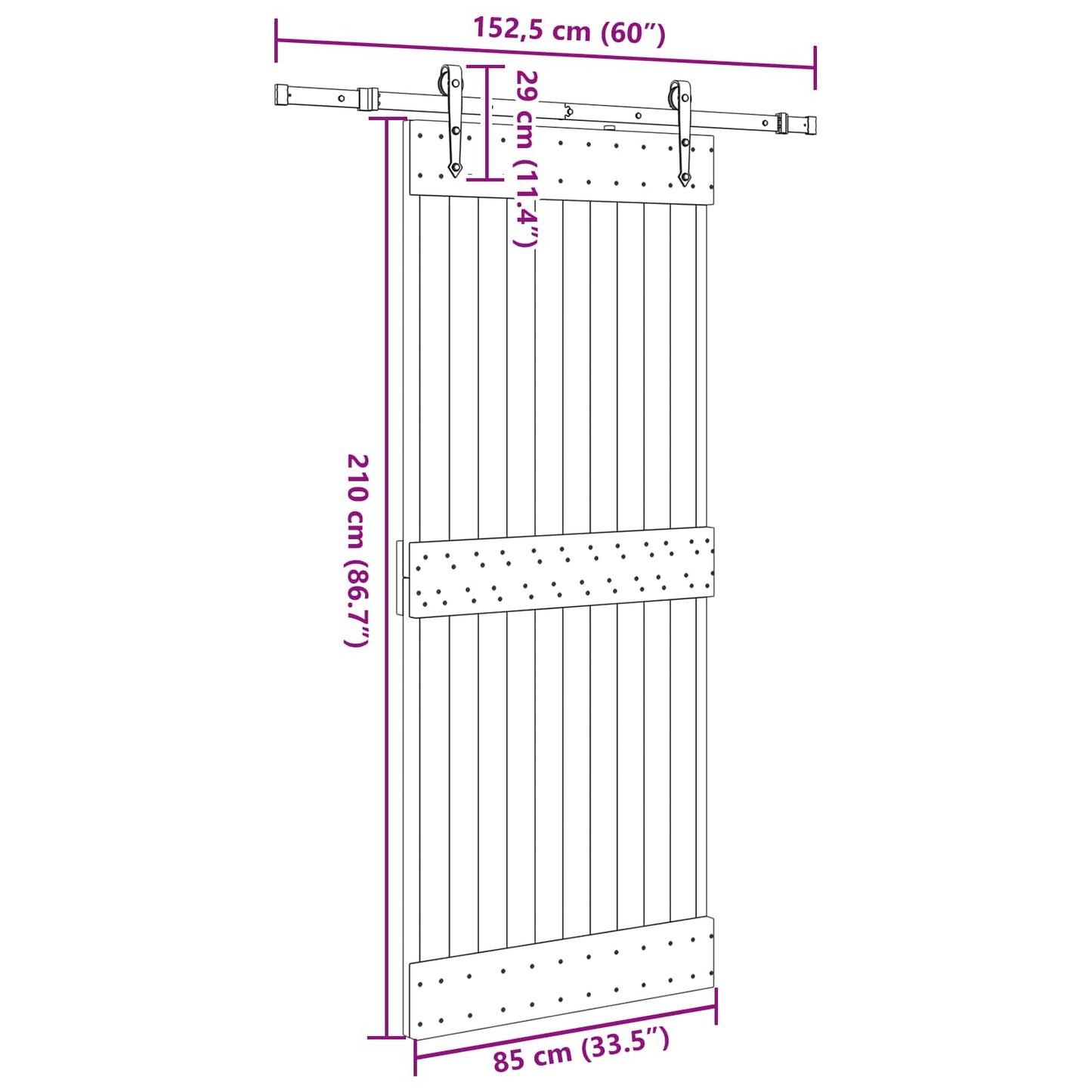 Schuifdeur NARVIK Naturel en Zwart 85 x 210 cm (152,5 cm)