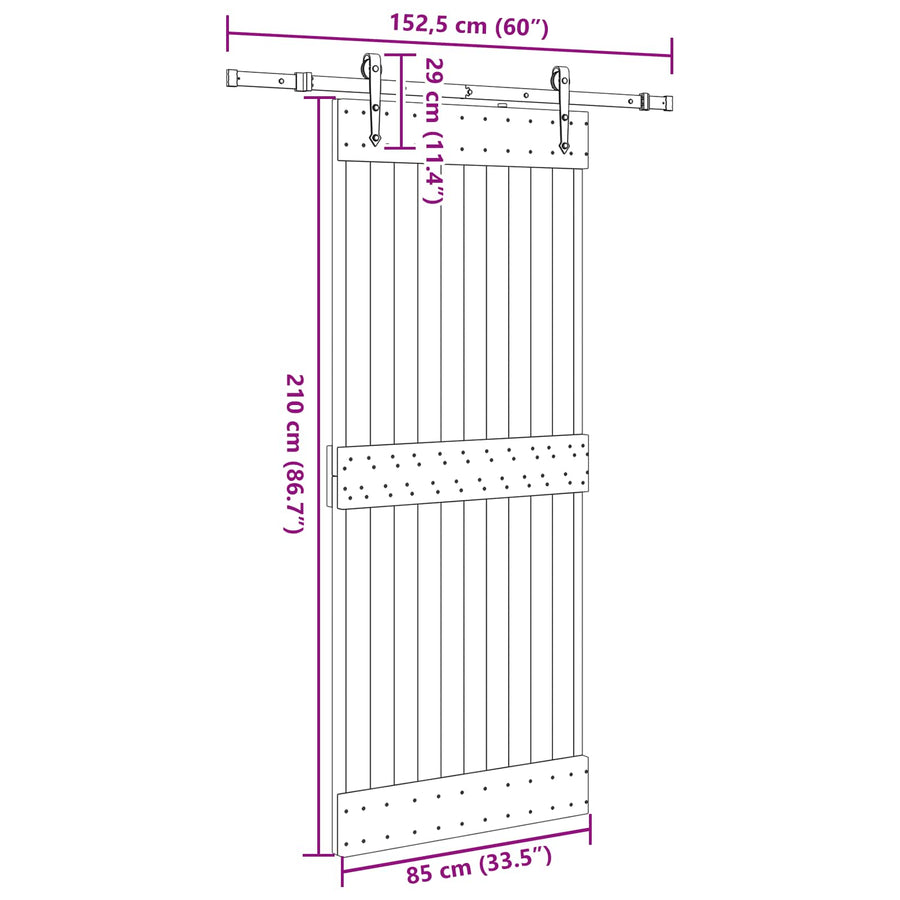 Schuifdeur NARVIK Naturel en Zwart 85 x 210 cm (152,5 cm)