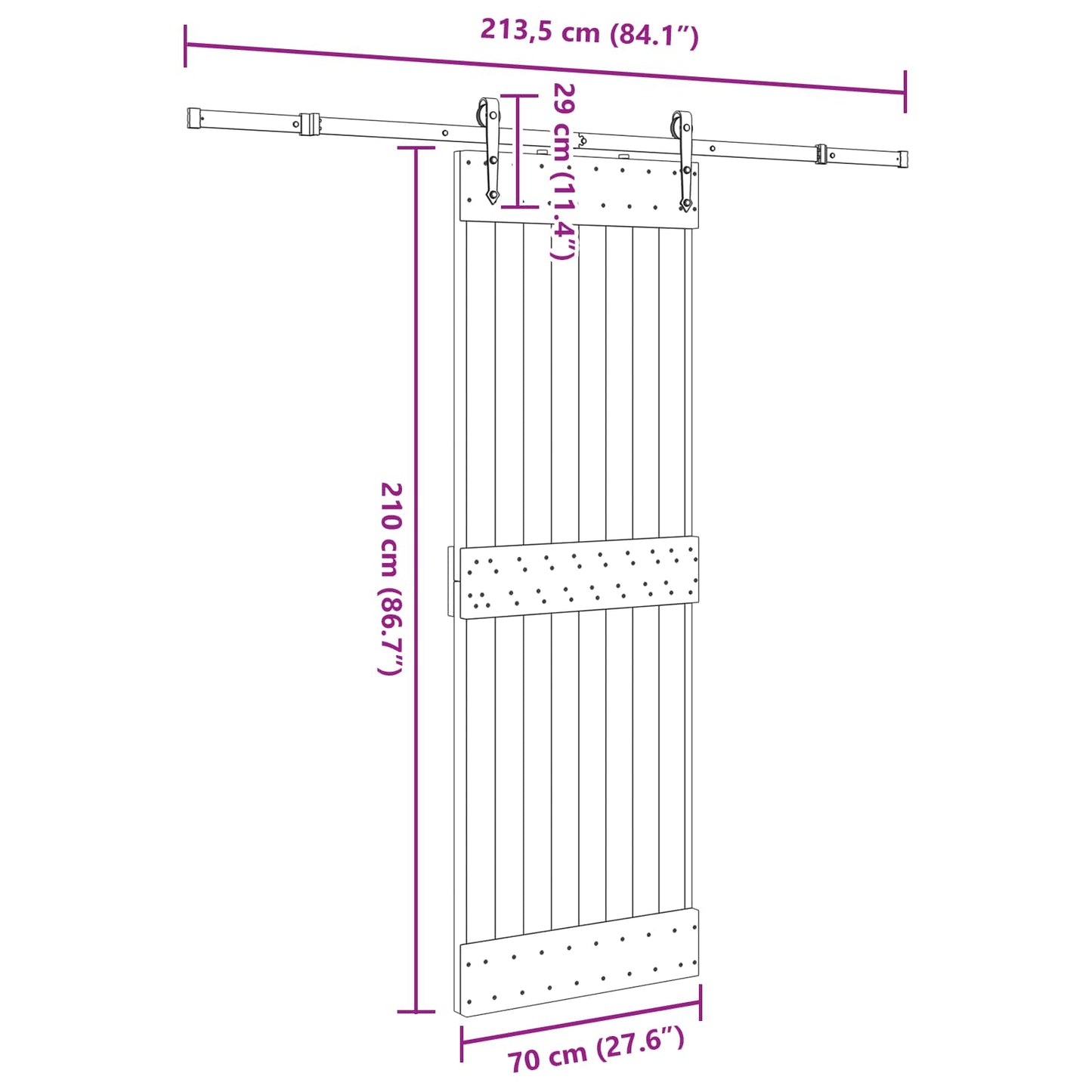 Schuifdeur NARVIK Naturel en Zwart 70 x 210 cm (213,5 cm)