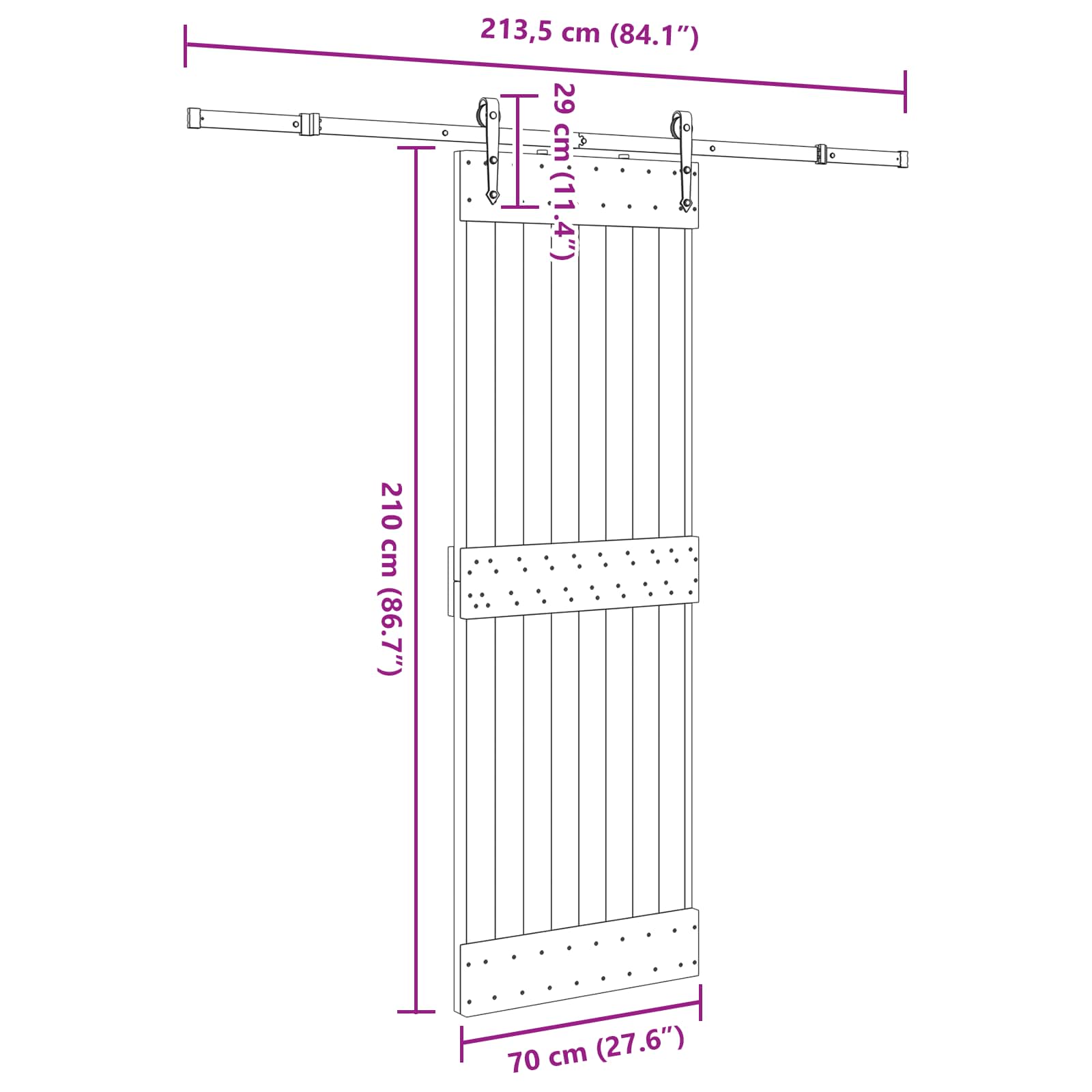 Schuifdeur NARVIK Naturel en Zwart 70 x 210 cm (213,5 cm)