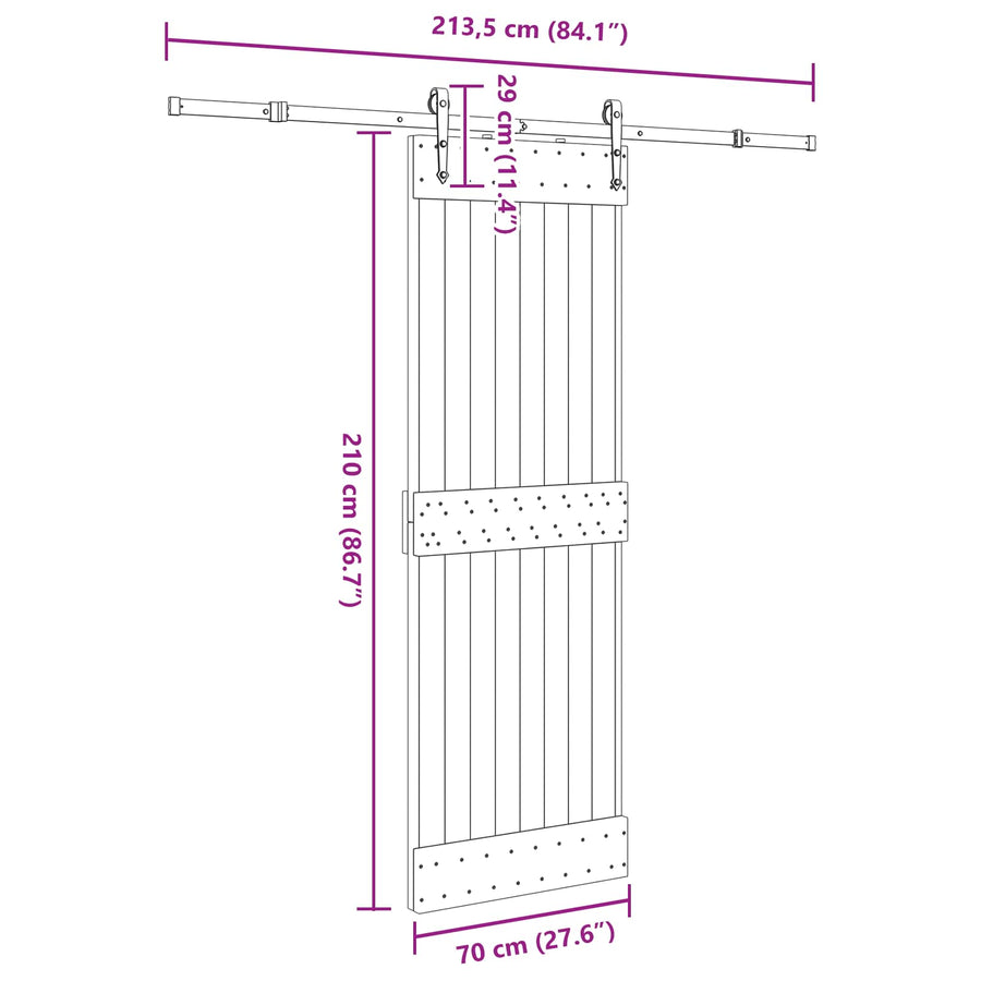 Schuifdeur NARVIK Naturel en Zwart 70 x 210 cm (213,5 cm)