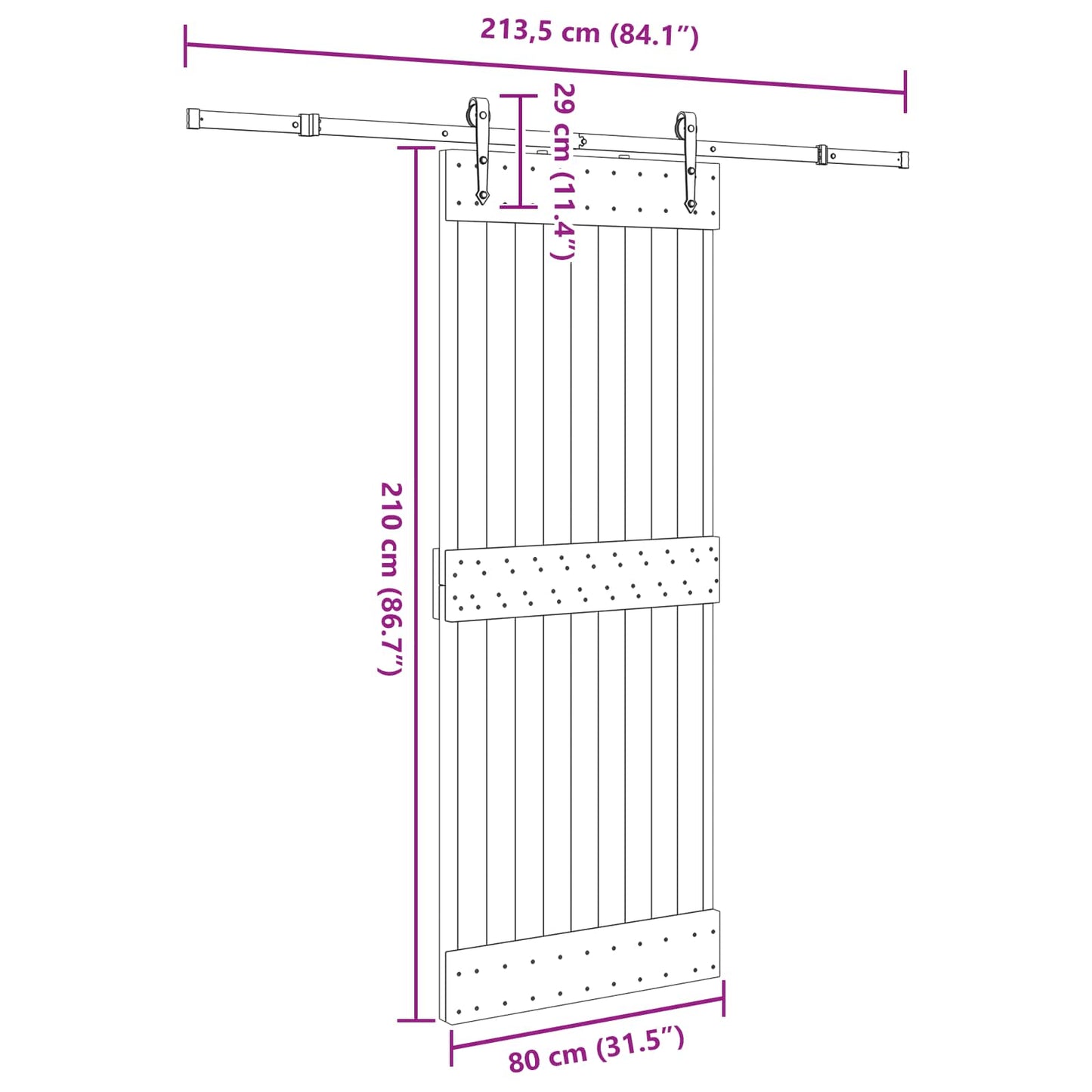 Schuifdeur NARVIK Naturel en Zwart 80 x 210 cm (213,5 cm)