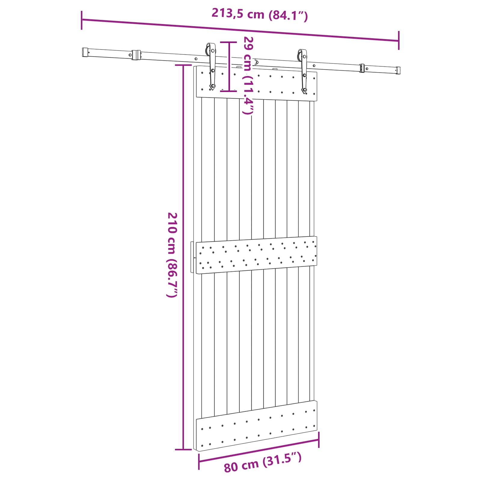 Schuifdeur NARVIK Naturel en Zwart 80 x 210 cm (213,5 cm)