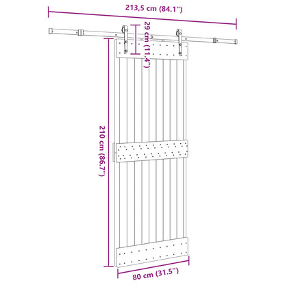 Schuifdeur NARVIK Naturel en Zwart 80 x 210 cm (213,5 cm)