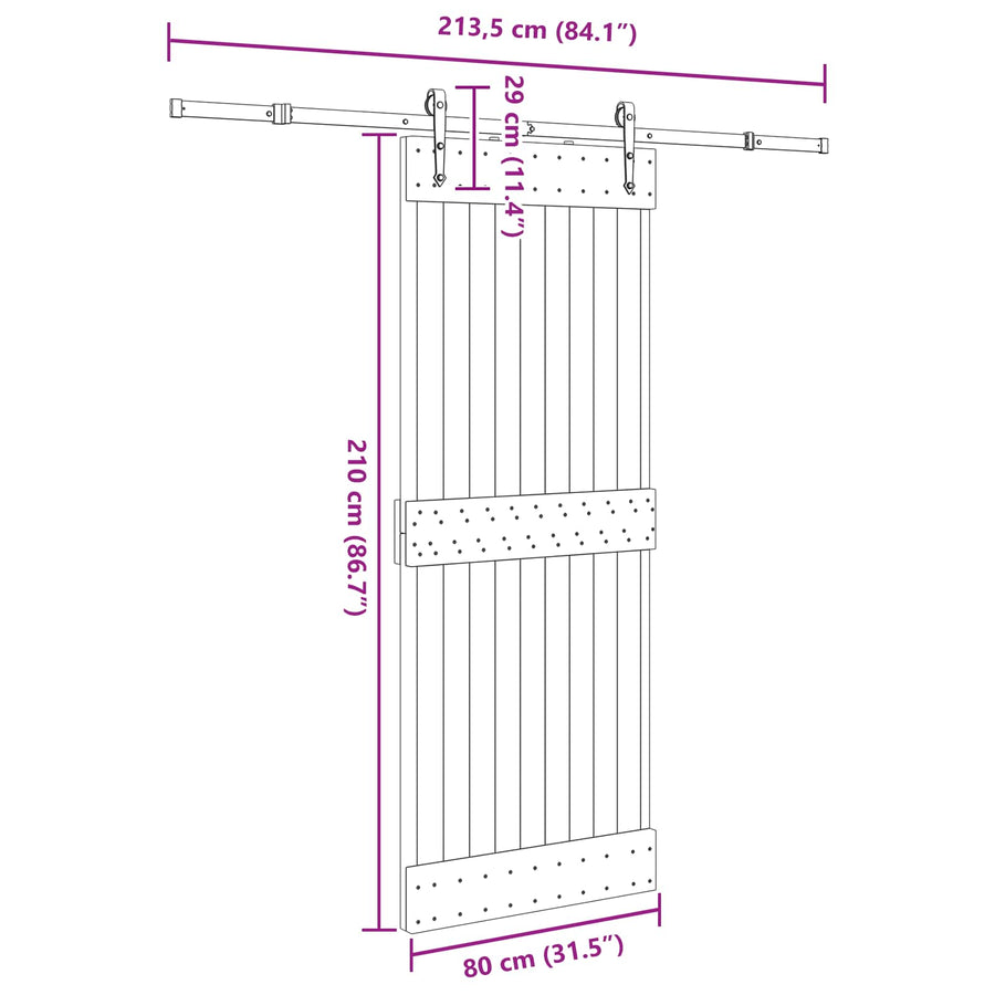 Schuifdeur NARVIK Naturel en Zwart 80 x 210 cm (213,5 cm)