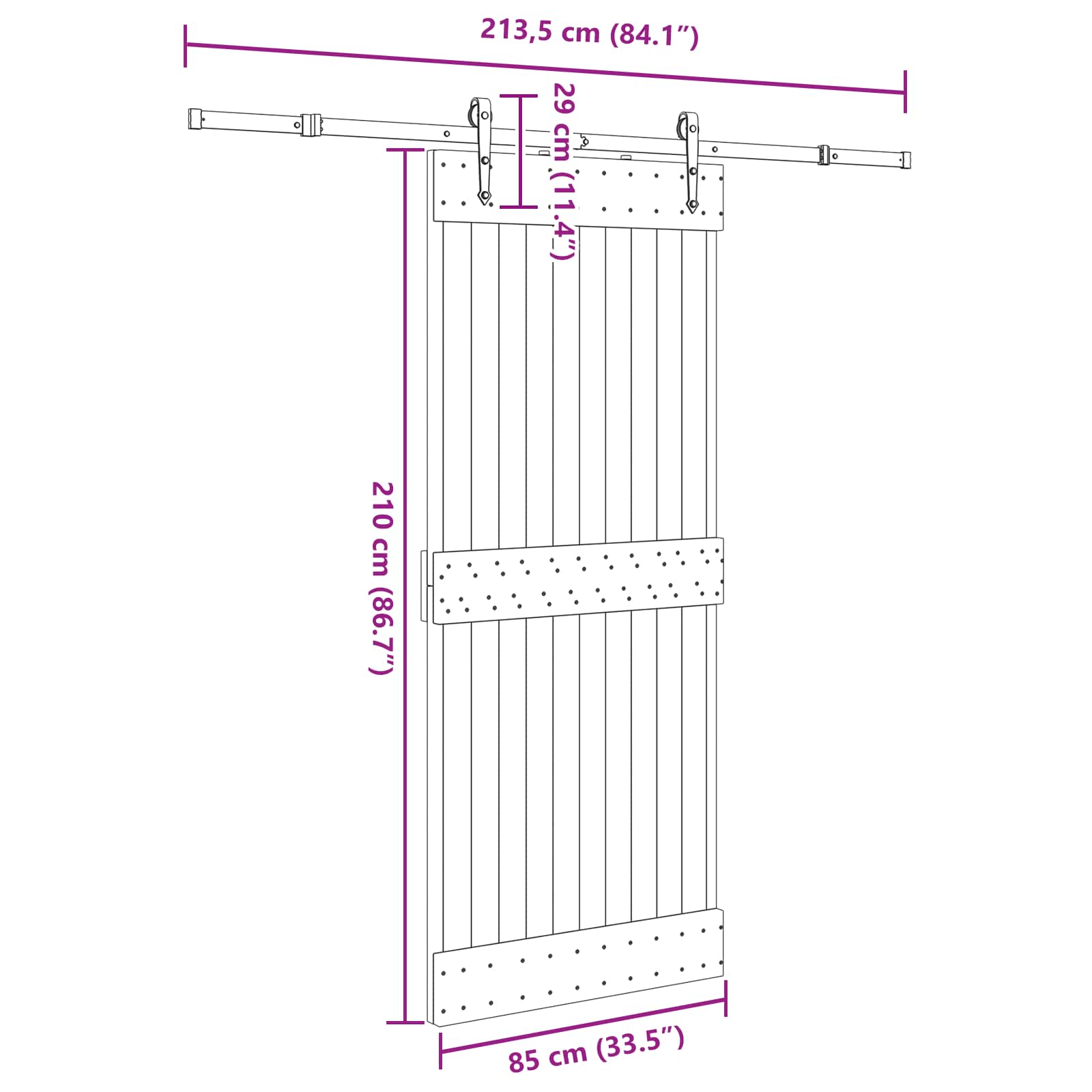 Schuifdeur NARVIK Naturel en Zwart 85 x 210 cm (213,5 cm)