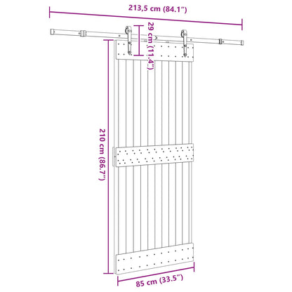 Schuifdeur NARVIK Naturel en Zwart 85 x 210 cm (213,5 cm)