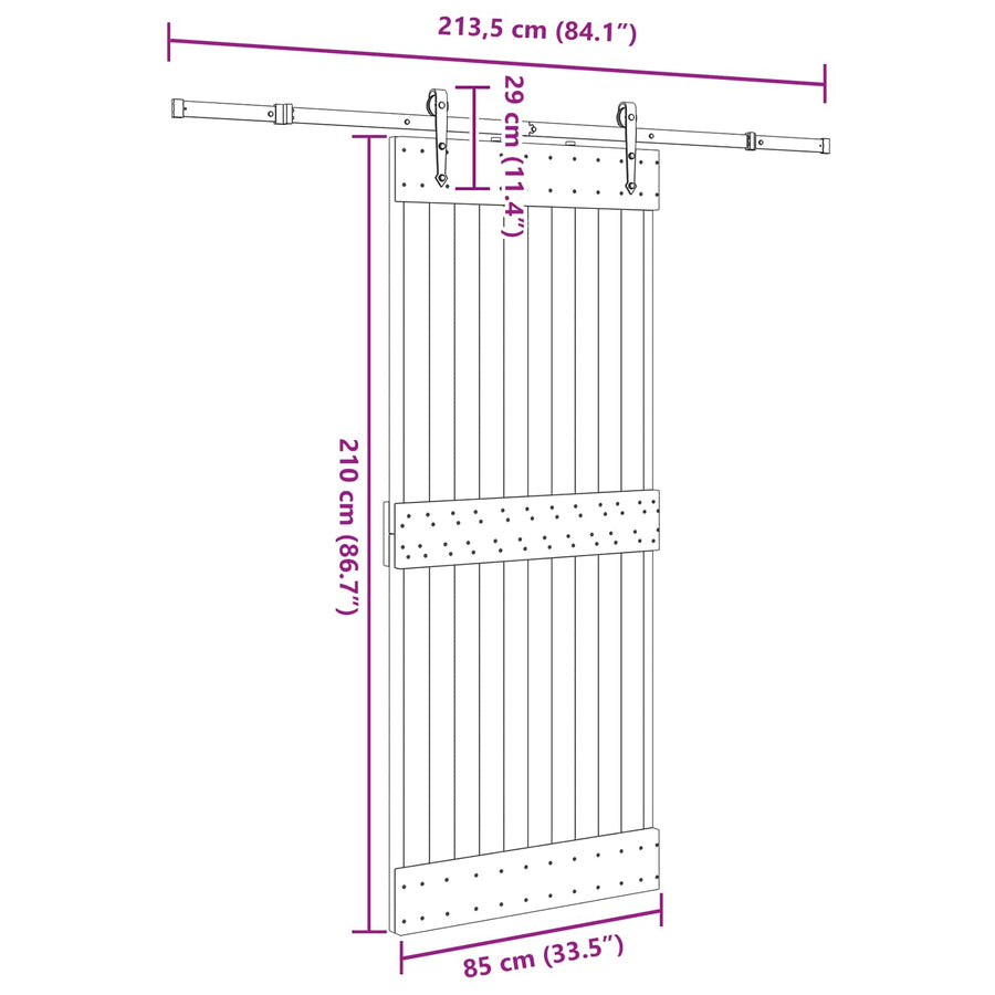 Schuifdeur NARVIK Naturel en Zwart 85 x 210 cm (213,5 cm)