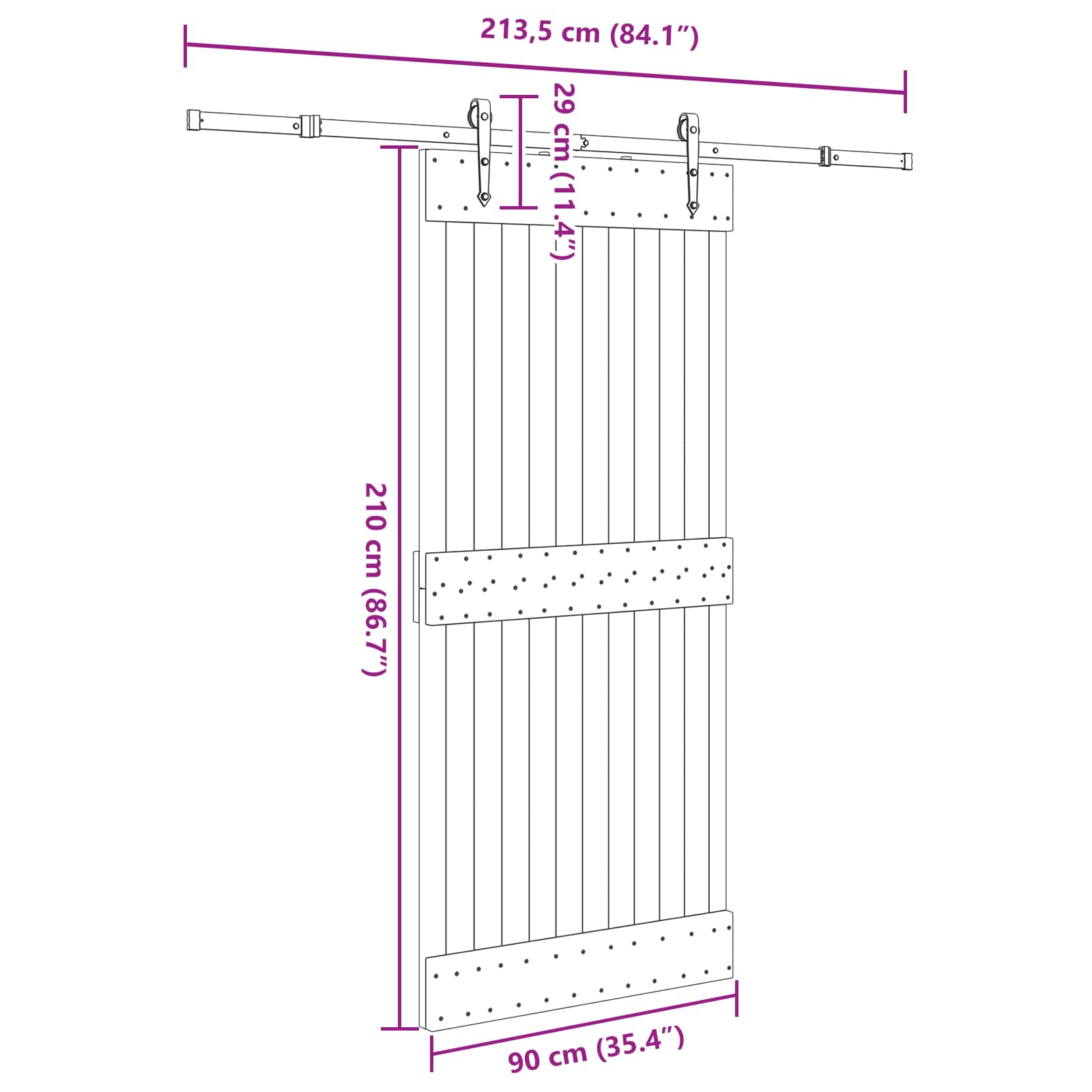 Schuifdeur NARVIK Naturel en Zwart 90 x 210 cm (213,5 cm)