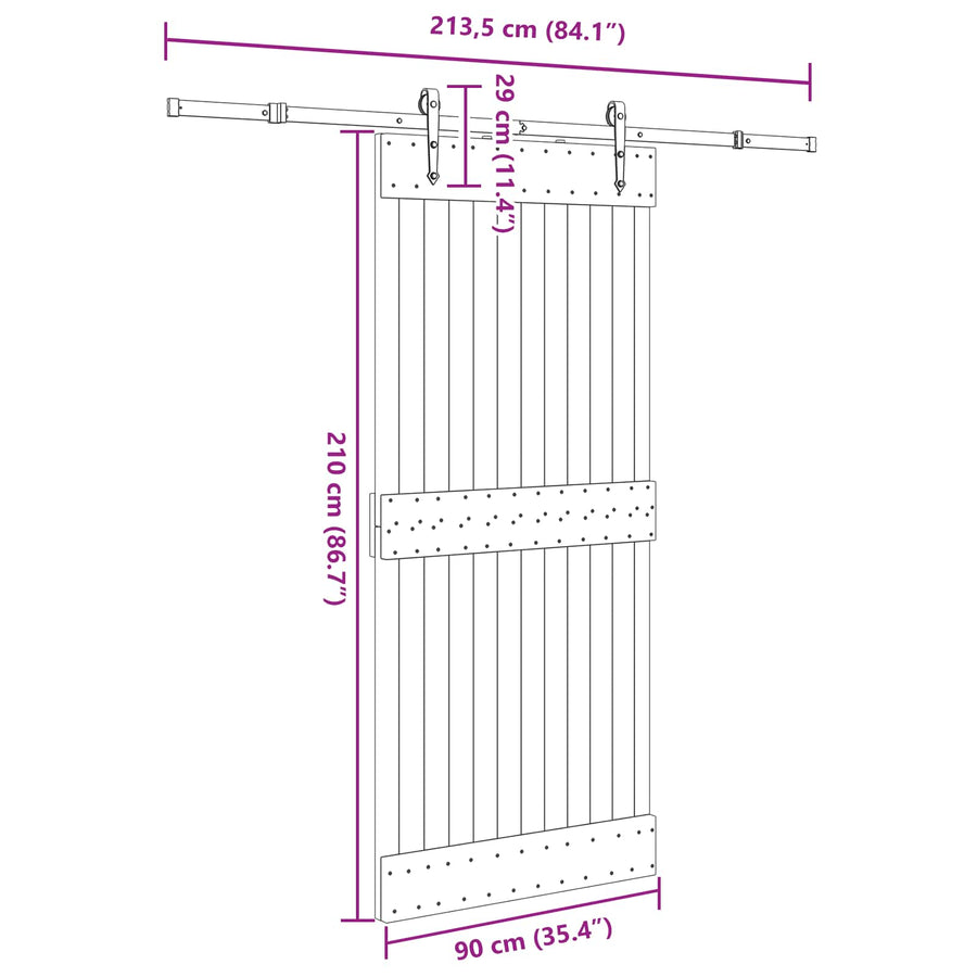 Schuifdeur NARVIK Naturel en Zwart 90 x 210 cm (213,5 cm)