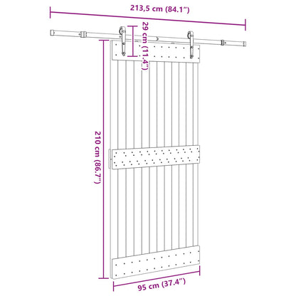 Schuifdeur NARVIK Naturel en Zwart 95 x 210 cm (213,5 cm)