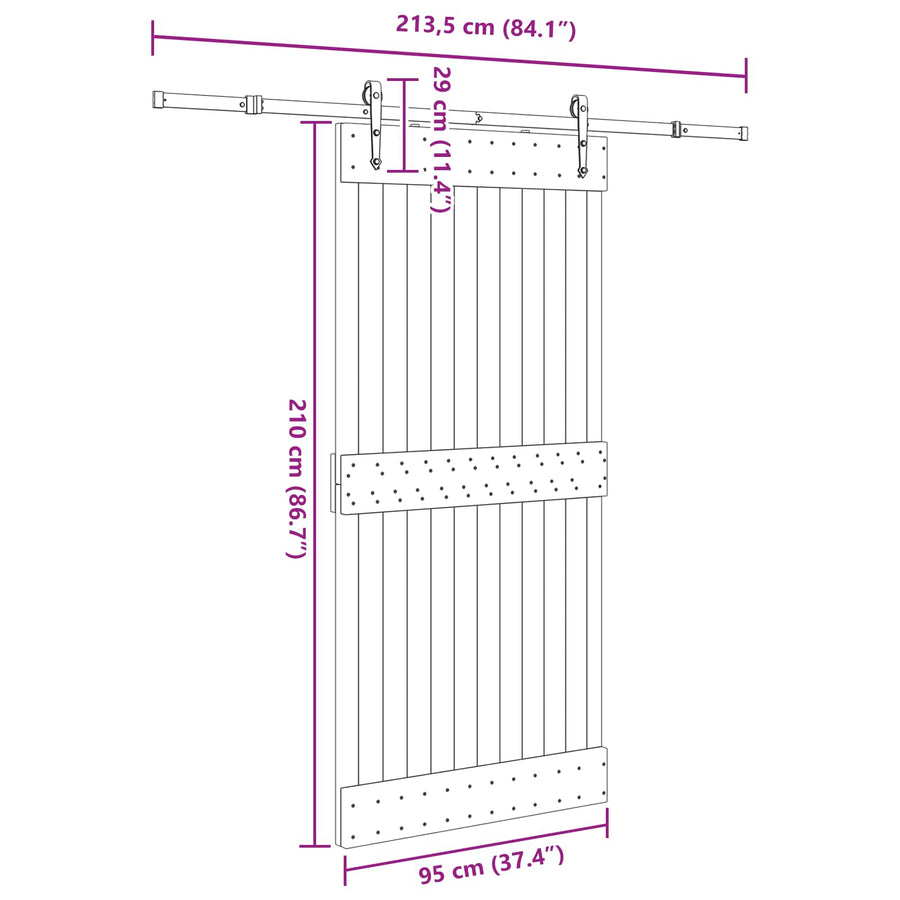 Schuifdeur NARVIK Naturel en Zwart 95 x 210 cm (213,5 cm)