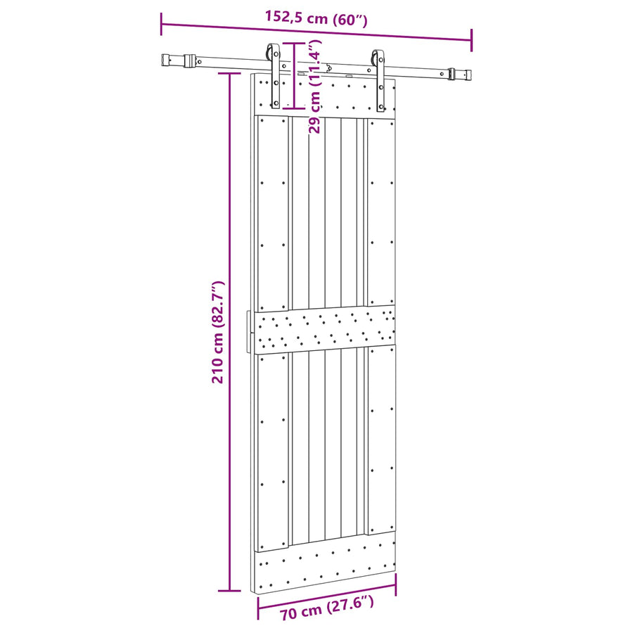 Schuifdeur NARVIK Naturel en Zwart 70 x 210 cm (152,5 cm)
