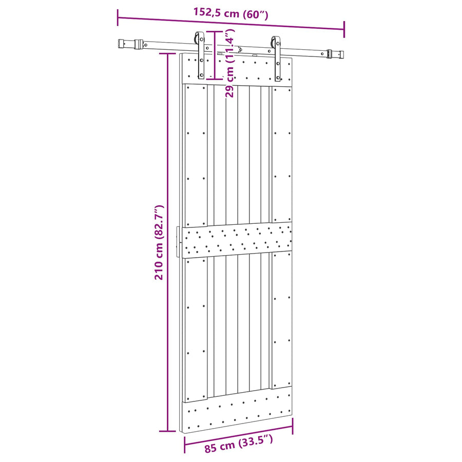 Schuifdeur NARVIK Naturel en Zwart 85 x 210 cm (152,5 cm)