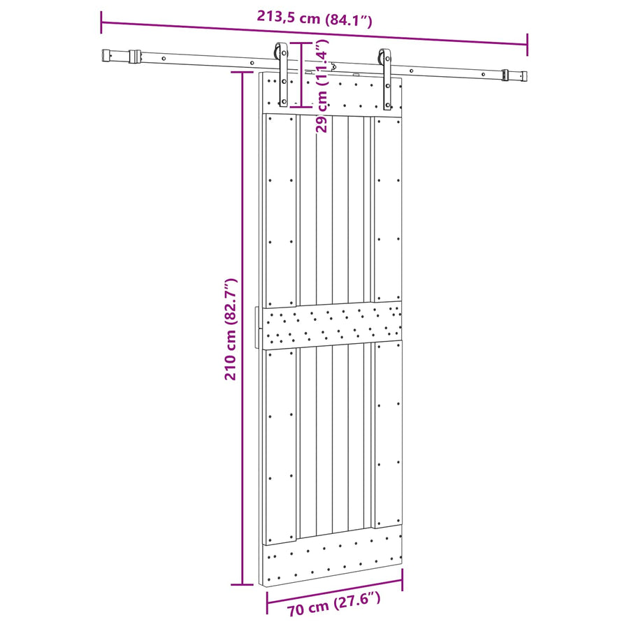 Schuifdeur NARVIK Naturel en Zwart 70 x 210 cm (213,5 cm)