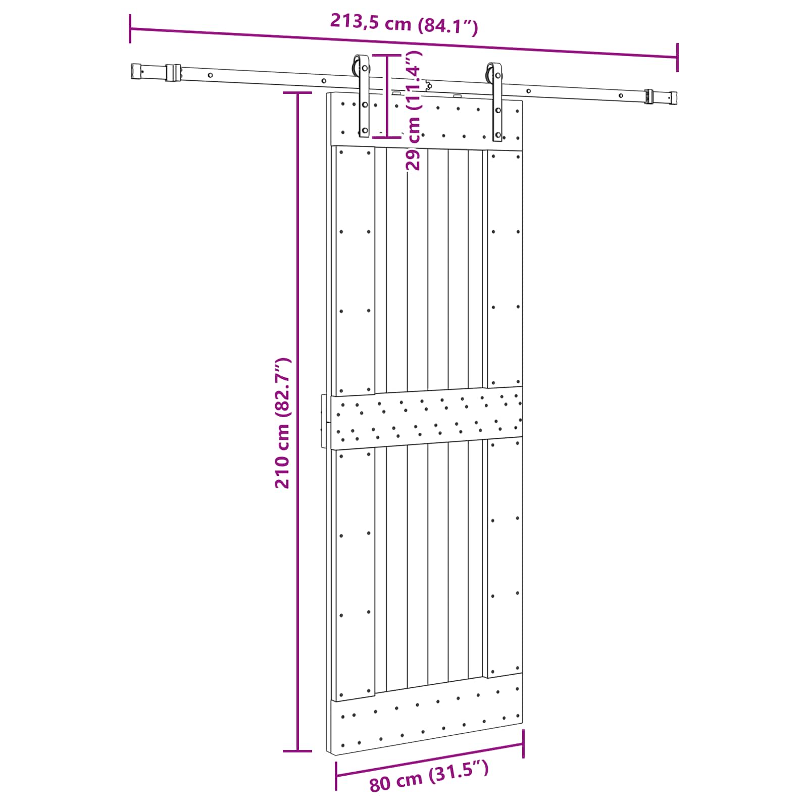 Schuifdeur NARVIK Naturel en Zwart 80 x 210 cm (213,5 cm)