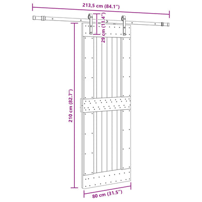 Schuifdeur NARVIK Naturel en Zwart 80 x 210 cm (213,5 cm)