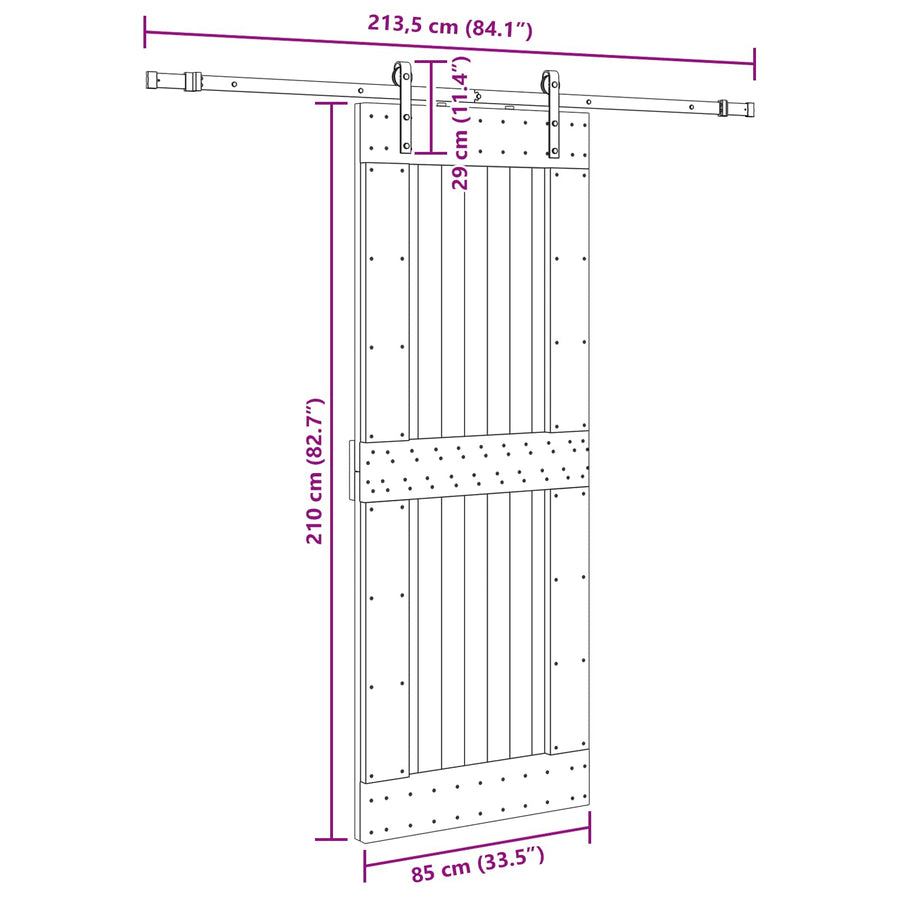 Schuifdeur NARVIK Naturel en Zwart 85 x 210 cm (213,5 cm)