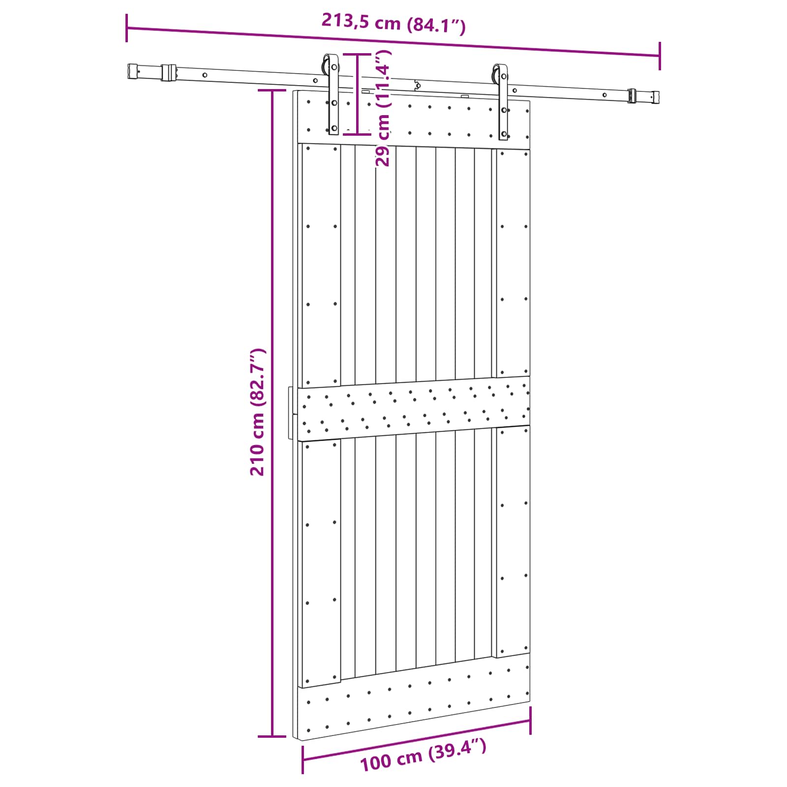 Schuifdeur NARVIK Naturel en Zwart 100 x 210 cm (213,5 cm)