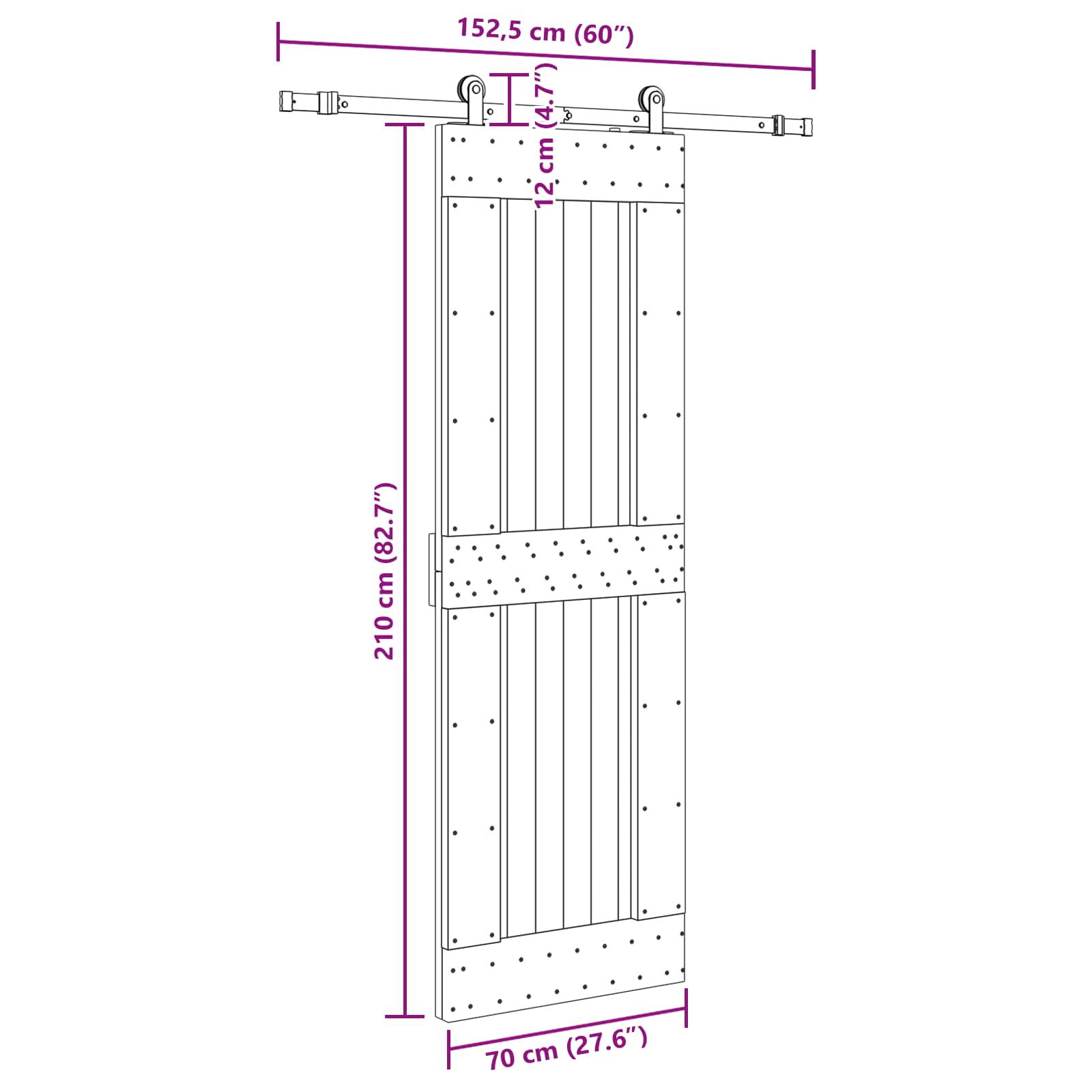 Schuifdeur NARVIK Naturel en Zwart 70 x 210 cm (152,5 cm)