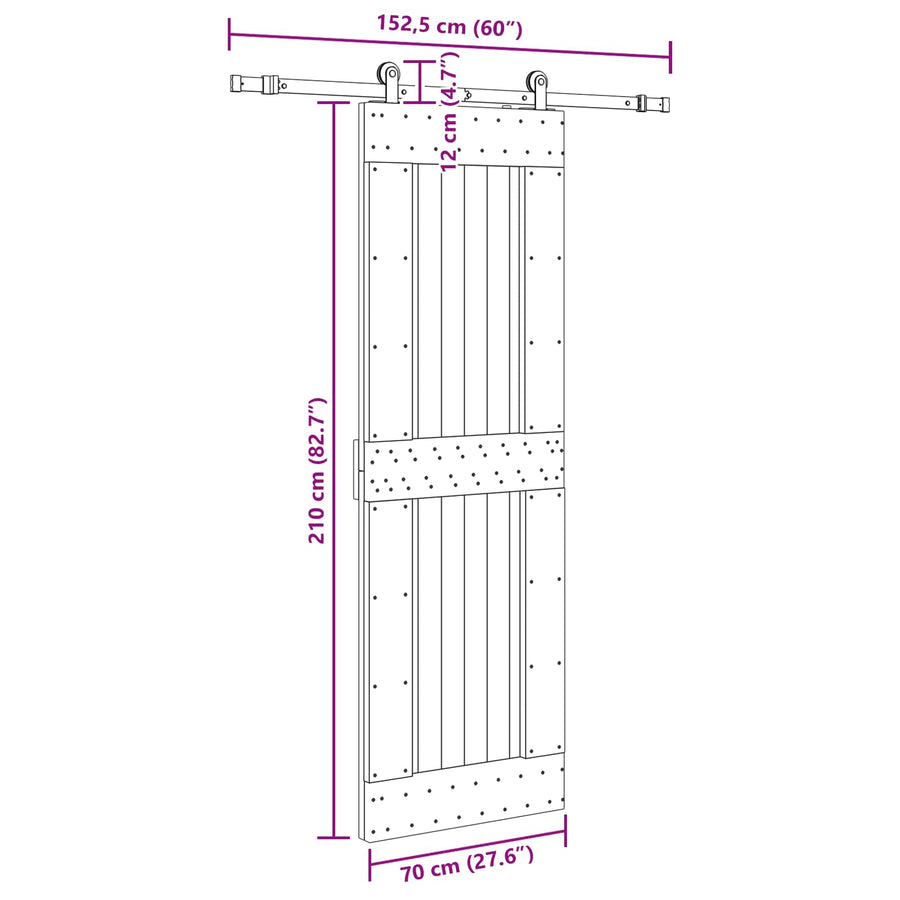 Schuifdeur NARVIK Naturel en Zwart 70 x 210 cm (152,5 cm)